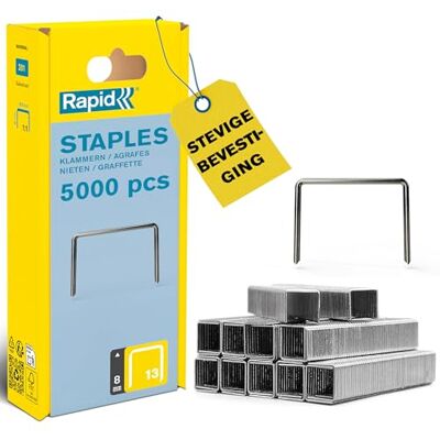Rapid tackernieten No. 13, 8 mm, 5.000 stuks fijndraadnieten Gegalvaniseerd kwaliteitsstaal; precieze aansnijding; compatibel met No. 13 tackeren; voor hout, stoffen en canvasdoeken Rapid tackernieten No. 13, 8 mm, 5.000 stuks fijndraadnieten Gegalvaniseerd kwaliteitsstaal; precieze aansnijding; compatibel met No. 13 tackeren; voor hout, stoffen en canvasdoeken