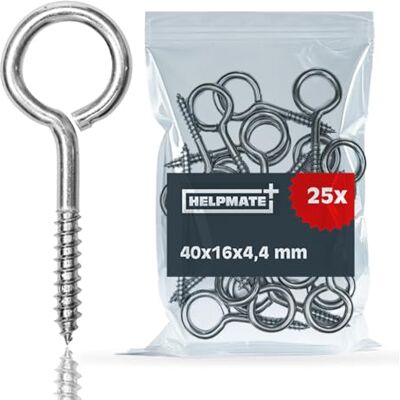 HELPMATE – Vis à œillet 40x16x4,4x25 mm – 25 pièces – Acier galvanisé – Vis à œillet à filetage pour bois HELPMATE – Vis à œillet 40x16x4,4x25 mm – 25 pièces – Acier galvanisé – Vis à œillet à filetage pour bois