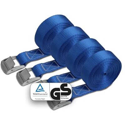 BB Sport Sangle d'Arrimage à Griffe Fixation 250 kg 4 pièces 2,5cm x 6m Sangle de Déménagement, TÜV, Serrage, Bleu, Camion, Remorque, Palette, DIN EN 12195-2, Polyester BB Sport Sangle d'Arrimage à Griffe Fixation 250 kg 4 pièces 2,5cm x 6m Sangle de Déménagement, TÜV, Serrage, Bleu, Camion, Remorque, Palette, DIN EN 12195-2, Polyester