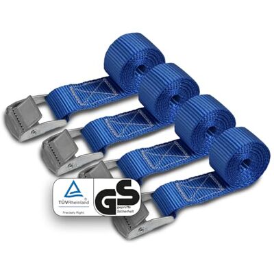 BB Sport Lot de 4 sangles d'arrimage Charge maximale : 250 kg DIN EN 12195-2 Fermeture à serrage Bleu Différentes longueurs 2,5 cm x 1 m BB Sport Lot de 4 sangles d'arrimage Charge maximale : 250 kg DIN EN 12195-2 Fermeture à serrage Bleu Différentes longueurs 2,5 cm x 1 m