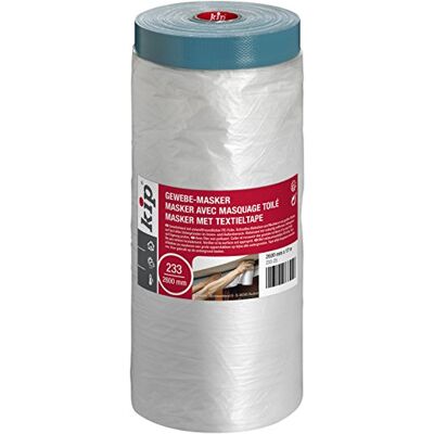 Kip – Masker avec ruban de masquage 233-25 – Ruban adhésif toilé avec bâche de protection en plastique – Dimensions : 2600mm x 17m – Couleur transparent Kip – Masker avec ruban de masquage 233-25 – Ruban adhésif toilé avec bâche de protection en plastique – Dimensions : 2600mm x 17m – Couleur transparent