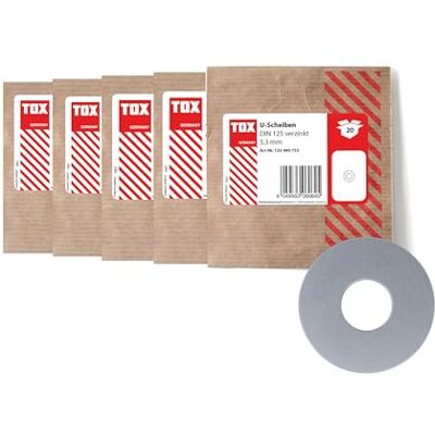 TOX 09990916 Lot de 96 rondelles en U galvanisées, DIN 125, protection contre les dommages, rondelles en U en 5 tailles courantes (5,3/6,4/8,4/10,5 et 13 mm) dans un emballage en papier respectueux de TOX 09990916 Lot de 96 rondelles en U galvanisées, DIN 125, protection contre les dommages, rondelles en U en 5 tailles courantes (5,3/6,4/8,4/10,5 et 13 mm) dans un emballage en papier respectueux de