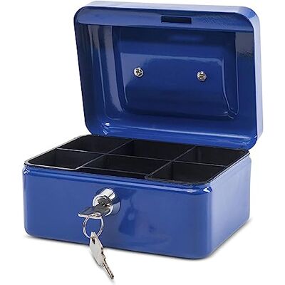 MAUL Caisse à monnaie bleue acier avec serrure rangement rapide des pièces, billets faciles à organiser, format compact pour comptoir, boîtier robuste, 2 clés incluses MAUL Caisse à monnaie bleue acier avec serrure rangement rapide des pièces, billets faciles à organiser, format compact pour comptoir, boîtier robuste, 2 clés incluses