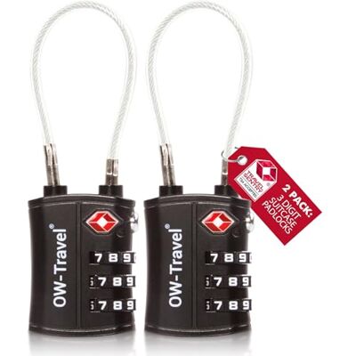 OW-Travel Cadenas Valise Avion, Cadenas TSA à Câble 3 Chiffres Noir 2 Pcs Cadenas TSA valise avion pour bagages, casiers, sacs à dos, camping, serrure valise à combinaison pour voyages avion et USA OW-Travel Cadenas Valise Avion, Cadenas TSA à Câble 3 Chiffres Noir 2 Pcs Cadenas TSA valise avion pour bagages, casiers, sacs à dos, camping, serrure valise à combinaison pour voyages avion et USA