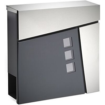 WilTec Boîte aux lettres murale ou sur pied design & Porte-journaux V24, Verrouillable, Gris anthracite, Acier inox, 370 x 105 x 370 mm, avec Fenêtres WilTec Boîte aux lettres murale ou sur pied design & Porte-journaux V24, Verrouillable, Gris anthracite, Acier inox, 370 x 105 x 370 mm, avec Fenêtres