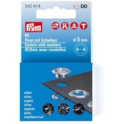 Prym 542414 Kit de recharge pour œillets avec rondelles Argenté 5 mm Prym 542414 Kit de recharge pour œillets avec rondelles Argenté 5 mm