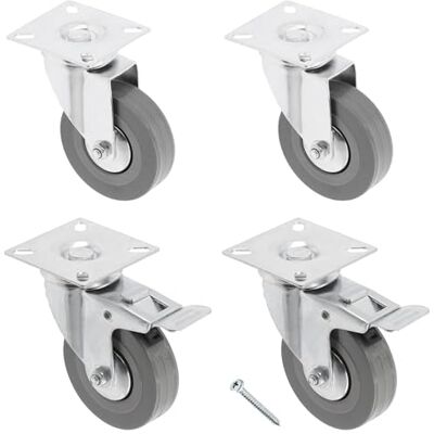GTV Lot de 4 roulettes de meuble GREYROLL Roulettes pivotantes pour meubles, 2 roulettes avec frein, 2 roulettes sans frein, en acier et caoutchouc, charge totale par roulette 40 kg, diamètre : 75 GTV Lot de 4 roulettes de meuble GREYROLL Roulettes pivotantes pour meubles, 2 roulettes avec frein, 2 roulettes sans frein, en acier et caoutchouc, charge totale par roulette 40 kg, diamètre : 75