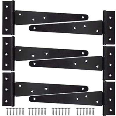 KAHEIGN Lot de 6 charnières d'abri de jardin en T en fer robuste de 25 cm, charnières en T antirouille pour portes d'abri de jardin, portes de grange – avec 42 vis (noir) KAHEIGN Lot de 6 charnières d'abri de jardin en T en fer robuste de 25 cm, charnières en T antirouille pour portes d'abri de jardin, portes de grange – avec 42 vis (noir)