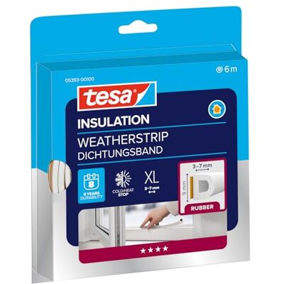 tesa INSULATION Ruban d'étanchéité XL Joint 6 m x 9 mm x 7 mm Blanc Joint en caoutchouc autocollant pour calfeutrer les interstices des fenętres et des portes Contre le froid et la chaleur tesa INSULATION Ruban d'étanchéité XL Joint 6 m x 9 mm x 7 mm Blanc Joint en caoutchouc autocollant pour calfeutrer les interstices des fenętres et des portes Contre le froid et la chaleur