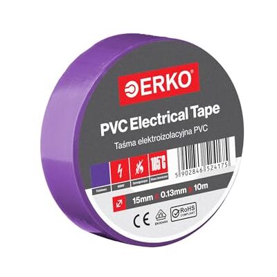 ERKO Lot de ruban isolant en PVC 15 mm x 10 m Réparation de câbles électriques Très flexible avec une forte adhérence Résistant aux produits chimiques, violet, chlorure de polyvinyle ERKO Lot de ruban isolant en PVC 15 mm x 10 m Réparation de câbles électriques Très flexible avec une forte adhérence Résistant aux produits chimiques, violet, chlorure de polyvinyle