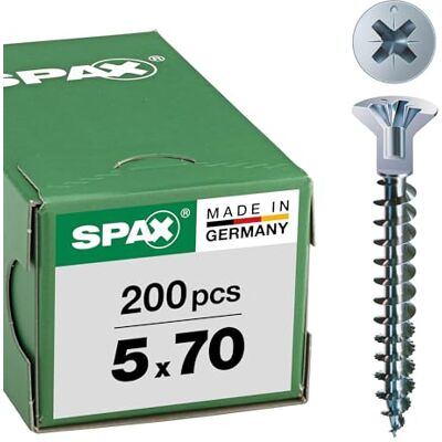 SPAX Lot de 200 vis universelles avec trou de tête 5,0 x 70 mm Cruciforme Z2 Petite tête fraisée (Ø 5 mm) Filetage complet WIROX A3J Galvanisé 0271010500705 SPAX Lot de 200 vis universelles avec trou de tête 5,0 x 70 mm Cruciforme Z2 Petite tête fraisée (Ø 5 mm) Filetage complet WIROX A3J Galvanisé 0271010500705