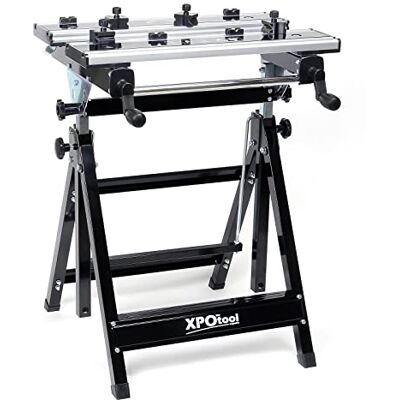 WilTec Banc de travail portable et pliable max 100 kg hauteur et inclinaison réglables 77-107cm WilTec Banc de travail portable et pliable max 100 kg hauteur et inclinaison réglables 77-107cm