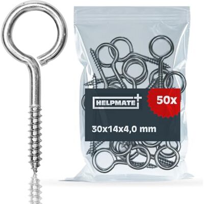 HELPMATE – Vis à œillet 30x14x4,0x20 mm – Acier galvanisé – 50 pièces – Vis à œillets avec filetage à bois HELPMATE – Vis à œillet 30x14x4,0x20 mm – Acier galvanisé – 50 pièces – Vis à œillets avec filetage à bois