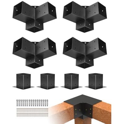 VEVOR Kit de support de pergola, 10,2 x 10,2 cm (taille intérieure : 8,9 x 8,9 cm), 4 supports d'angle robustes à 3 voies, kit de base de poteau pour travaux manuels, poutres en bois faciles à VEVOR Kit de support de pergola, 10,2 x 10,2 cm (taille intérieure : 8,9 x 8,9 cm), 4 supports d'angle robustes à 3 voies, kit de base de poteau pour travaux manuels, poutres en bois faciles à