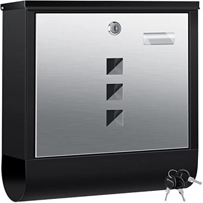 KESSER ® Boîte aux lettres en acier inoxydable avec compartiment pour les journaux et porte-nom, fenêtre transparente, brossée, 3x clés verrouillable, laquée, montage mural, grande KESSER ® Boîte aux lettres en acier inoxydable avec compartiment pour les journaux et porte-nom, fenêtre transparente, brossée, 3x clés verrouillable, laquée, montage mural, grande