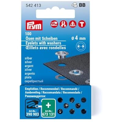Prym 542413 Lot de 100 œillets avec rondelles Argenté Ø 4 mm Prym 542413 Lot de 100 œillets avec rondelles Argenté Ø 4 mm