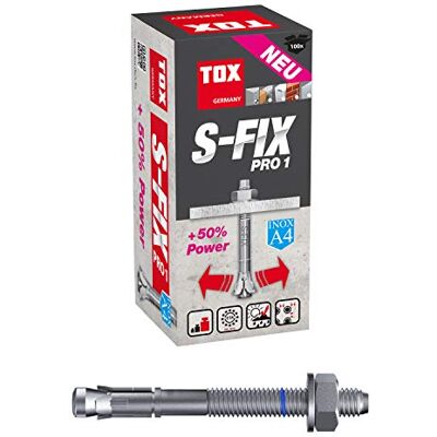 TOX Cheville à expansion S-Fix Pro 1 A4 M8x75/10, ancre de fixation lourde pour béton fissuré et non fissuré, adaptée à une utilisation intérieure et extérieure, 100 pièces par carton, 040171071 TOX Cheville à expansion S-Fix Pro 1 A4 M8x75/10, ancre de fixation lourde pour béton fissuré et non fissuré, adaptée à une utilisation intérieure et extérieure, 100 pièces par carton, 040171071