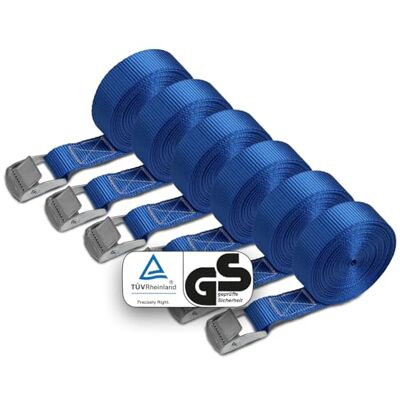 BB Sport Sangle d'Arrimage à Griffe Fixation 250 kg 6 pièces 2,5cm x 6m Sangle de Déménagement, TÜV, Serrage, Bleu, Camion, Remorque, Palette, DIN EN 12195-2, Polyester BB Sport Sangle d'Arrimage à Griffe Fixation 250 kg 6 pièces 2,5cm x 6m Sangle de Déménagement, TÜV, Serrage, Bleu, Camion, Remorque, Palette, DIN EN 12195-2, Polyester