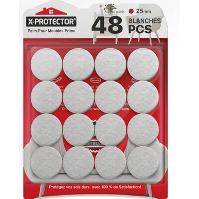 X-Protector Patins en Feutre Auto-Adhésifs 48 PCS 25 mm Patins pour Meubles Blanc Patin Meuble Premium Patin Feutre Autocollant Patins Glisseurs pour Meubles X-Protector Patins en Feutre Auto-Adhésifs 48 PCS 25 mm Patins pour Meubles Blanc Patin Meuble Premium Patin Feutre Autocollant Patins Glisseurs pour Meubles