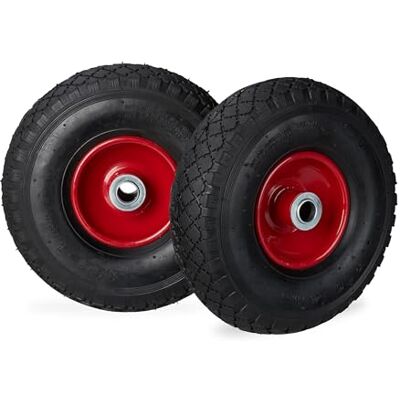 Relaxdays Lot de 2 roues de diable 3.00-4, pneumatiques, jusqu'à 100 kg, 26 x 26 x 8,5 cm, roue de rechange avec jante en acier, roue pneumatique, noir/rouge, 10033541 Relaxdays Lot de 2 roues de diable 3.00-4, pneumatiques, jusqu'à 100 kg, 26 x 26 x 8,5 cm, roue de rechange avec jante en acier, roue pneumatique, noir/rouge, 10033541