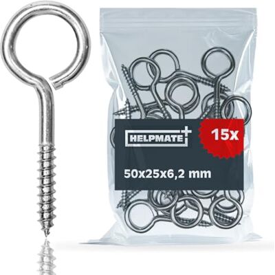 HELPMATE – Vis à œillet 50x25x6,2x29 mm – Acier galvanisé – 15 pièces – Vis à œillets avec filetage à bois HELPMATE – Vis à œillet 50x25x6,2x29 mm – Acier galvanisé – 15 pièces – Vis à œillets avec filetage à bois