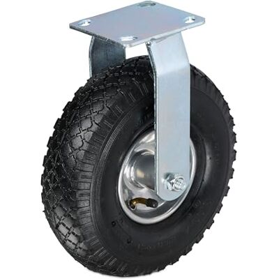 Relaxdays Roulette Fixe, 3.00-4, Roue pneumatique, Caoutchouc, Plaque en Acier, 120 kg, argenté/Noir Relaxdays Roulette Fixe, 3.00-4, Roue pneumatique, Caoutchouc, Plaque en Acier, 120 kg, argenté/Noir