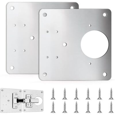 Kolamom Lot de 2 plaques de réparation de charnières en acier inoxydable 9 x 9 cm avec 12 vis pour portes d'armoire Kolamom Lot de 2 plaques de réparation de charnières en acier inoxydable 9 x 9 cm avec 12 vis pour portes d'armoire