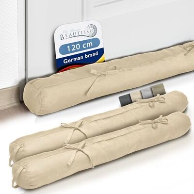 Beautissu 2x Boudin Bas de Porte 120 cm Crème – Bas de Porte Isolant Anti Froid & Anti Bruit 120x10 cm – Boudin de Fenêtre avec Passant pour Porte, Fenêtre et Porte de Jardin – Viento Beautissu 2x Boudin Bas de Porte 120 cm Crème – Bas de Porte Isolant Anti Froid & Anti Bruit 120x10 cm – Boudin de Fenêtre avec Passant pour Porte, Fenêtre et Porte de Jardin – Viento