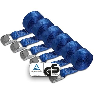 BB Sport Sangle d'Arrimage à Griffe Fixation 250 kg 6 pièces 2,5cm x 4m Sangle de Déménagement, TÜV, Serrage, Bleu, Camion, Remorque, Palette, DIN EN 12195-2, Polyester BB Sport Sangle d'Arrimage à Griffe Fixation 250 kg 6 pièces 2,5cm x 4m Sangle de Déménagement, TÜV, Serrage, Bleu, Camion, Remorque, Palette, DIN EN 12195-2, Polyester