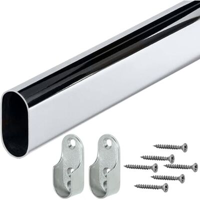 Gedotec OVALE Barre de garde-robe Tube d'armoire 600 mm 30 x 15 mm en acier chromé 1 jeu de 2 roulements latéraux montage mural Système de tringle à vêtements peu encombrant Gedotec OVALE Barre de garde-robe Tube d'armoire 600 mm 30 x 15 mm en acier chromé 1 jeu de 2 roulements latéraux montage mural Système de tringle à vêtements peu encombrant