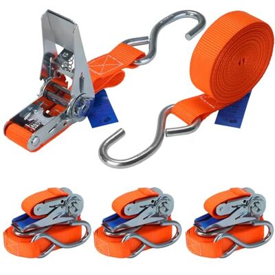 BB Sport Sangle à cliquet d'arrimage avec crochet 4 pièces 4 m ou 6 m capacité de 700kg DIN EN 12195-2 tendeur sangles de serrage à cliquet , largeur 25 mm 4 pièces 2.5 cm x 6 m BB Sport Sangle à cliquet d'arrimage avec crochet 4 pièces 4 m ou 6 m capacité de 700kg DIN EN 12195-2 tendeur sangles de serrage à cliquet , largeur 25 mm 4 pièces 2.5 cm x 6 m