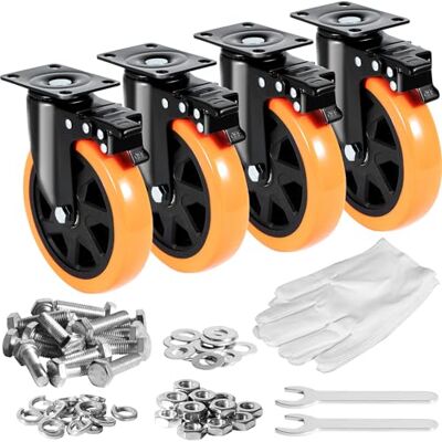 VEVOR Roulettes Pivotantes Lot de 4 Roulettes pour Meubles Industrielles 152,4 mm Roues Silencieuses en PVC avec Frein à Verrouillage A/B Capacité de Charge 318 kg par Roulette pour Chariots Établis VEVOR Roulettes Pivotantes Lot de 4 Roulettes pour Meubles Industrielles 152,4 mm Roues Silencieuses en PVC avec Frein à Verrouillage A/B Capacité de Charge 318 kg par Roulette pour Chariots Établis