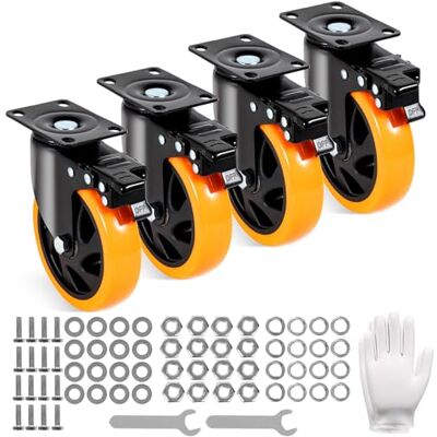 VEVOR Roulettes Pivotantes Lot de 4 Roulettes pour Meubles Industrielles 127 mm Roues Silencieuses en PVC avec Frein à Verrouillage A/B Capacité de Charge 204 kg par Roulette pour Chariots Établis VEVOR Roulettes Pivotantes Lot de 4 Roulettes pour Meubles Industrielles 127 mm Roues Silencieuses en PVC avec Frein à Verrouillage A/B Capacité de Charge 204 kg par Roulette pour Chariots Établis