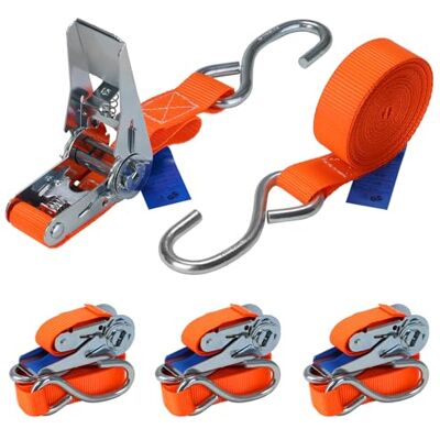 BB Sport Sangle à cliquet d'arrimage avec crochet 4 pièces 4 m ou 6 m capacité de 700kg DIN EN 12195-2 tendeur sangles de serrage à cliquet, largeur 25 mm 4 pièces 2.5 cm x 4 m BB Sport Sangle à cliquet d'arrimage avec crochet 4 pièces 4 m ou 6 m capacité de 700kg DIN EN 12195-2 tendeur sangles de serrage à cliquet, largeur 25 mm 4 pièces 2.5 cm x 4 m