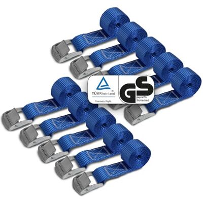 BB Sport Lot de 10 sangles d'arrimage avec serrage Bleu 250 kg 2,5 cm x 1 m Sécurité de charge, certifiée TÜV, sangle de fixation, sangle d'arrimage, sangle de serrage rapide, sans cliquet BB Sport Lot de 10 sangles d'arrimage avec serrage Bleu 250 kg 2,5 cm x 1 m Sécurité de charge, certifiée TÜV, sangle de fixation, sangle d'arrimage, sangle de serrage rapide, sans cliquet