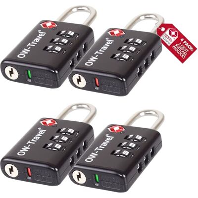 OW-Travel Cadenas Valise Avion, Cadenas TSA Code 3 Chiffres Noir Lot de 4 Cadenas TSA valise avion avec témoin d'ouverture pour bagages, casiers, sacs à dos et serrure à combinaison pour avion et USA OW-Travel Cadenas Valise Avion, Cadenas TSA Code 3 Chiffres Noir Lot de 4 Cadenas TSA valise avion avec témoin d'ouverture pour bagages, casiers, sacs à dos et serrure à combinaison pour avion et USA