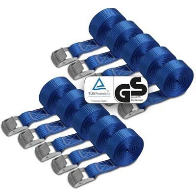 BB Sport Sangle d'Arrimage à Griffe Fixation 250 kg 10 pièces 2,5cm x 4m Sangle de Déménagement, TÜV, Serrage, Bleu, Camion, Remorque, Palette, DIN EN 12195-2, Polyester BB Sport Sangle d'Arrimage à Griffe Fixation 250 kg 10 pièces 2,5cm x 4m Sangle de Déménagement, TÜV, Serrage, Bleu, Camion, Remorque, Palette, DIN EN 12195-2, Polyester