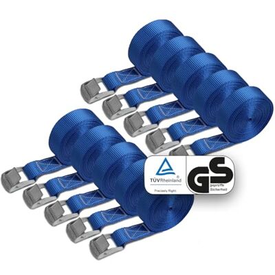 BB Sport Sangle d'Arrimage à Griffe Fixation 250 kg 10 pièces 2,5cm x 6m Sangle de Déménagement, TÜV, Serrage, Bleu, Camion, Remorque, Palette, DIN EN 12195-2, Polyester BB Sport Sangle d'Arrimage à Griffe Fixation 250 kg 10 pièces 2,5cm x 6m Sangle de Déménagement, TÜV, Serrage, Bleu, Camion, Remorque, Palette, DIN EN 12195-2, Polyester