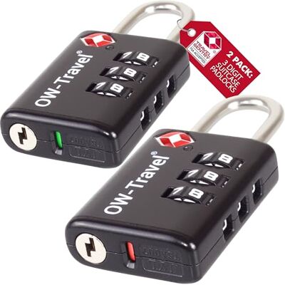 OW-Travel Cadenas Valise Avion, Cadenas TSA Code 3 Chiffres Noir Lot de 2 Cadenas TSA valise avion avec témoin d'ouverture pour bagages, casiers, sacs à dos et serrure à combinaison pour avion et USA OW-Travel Cadenas Valise Avion, Cadenas TSA Code 3 Chiffres Noir Lot de 2 Cadenas TSA valise avion avec témoin d'ouverture pour bagages, casiers, sacs à dos et serrure à combinaison pour avion et USA