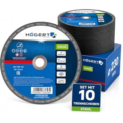 GTV Högert Technik HT6D635 Lot de 10 disques abrasifs en métal 115 x 6 x 22,23 GTV Högert Technik HT6D635 Lot de 10 disques abrasifs en métal 115 x 6 x 22,23