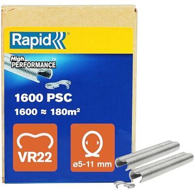 Rapid hek-ringnieten VR22 gegalvaniseerd, 1.600 stuks voor gaashek Voor Ø 5–11 mm draden; kunststof ommanteld; zilver; 1.600 stuks; compatibel met FP20 & FP222 hektangen Rapid hek-ringnieten VR22 gegalvaniseerd, 1.600 stuks voor gaashek Voor Ø 5–11 mm draden; kunststof ommanteld; zilver; 1.600 stuks; compatibel met FP20 & FP222 hektangen