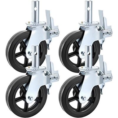 VEVOR Lot de 4 roulettes pivotantes en polyuréthane, noyau en fer de 20,3 cm, roulettes de guidon avec double frein de blocage, pieds réglables, capacité de charge de 500 kg par roue VEVOR Lot de 4 roulettes pivotantes en polyuréthane, noyau en fer de 20,3 cm, roulettes de guidon avec double frein de blocage, pieds réglables, capacité de charge de 500 kg par roue