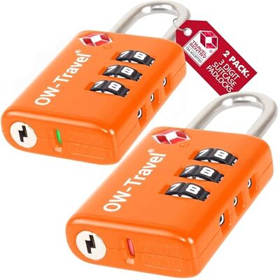OW-Travel Cadenas Valise Avion, Cadenas TSA Code 3 Chiffres Orange Lot de 2 Cadenas TSA valise avion avec témoin d'ouverture pour bagages, casiers, sacs à dos et serrure à combinaison pour avion et USA OW-Travel Cadenas Valise Avion, Cadenas TSA Code 3 Chiffres Orange Lot de 2 Cadenas TSA valise avion avec témoin d'ouverture pour bagages, casiers, sacs à dos et serrure à combinaison pour avion et USA