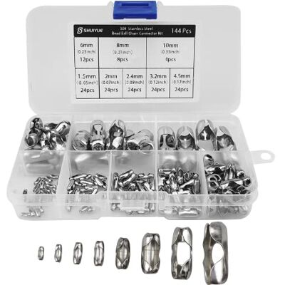 SHUIYUE Lot de 144 connecteurs de chaîne à billes en acier inoxydable 304, clips de connecteur de chaîne à billes romaines, chaîne à billes perlée, 8 modèles, convient pour chaîne à billes de SHUIYUE Lot de 144 connecteurs de chaîne à billes en acier inoxydable 304, clips de connecteur de chaîne à billes romaines, chaîne à billes perlée, 8 modèles, convient pour chaîne à billes de