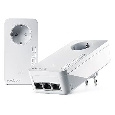 Devolo Adaptateur Powerline LAN 8549, Kit de démarrage triple Magic 2 jusqu'à 2400 Mbit/s, connexion LAN 3 fois Gigabit idéale pour les jeux et le bureau à domicile, dLAN 2.0, blanc Devolo Adaptateur Powerline LAN 8549, Kit de démarrage triple Magic 2 jusqu'à 2400 Mbit/s, connexion LAN 3 fois Gigabit idéale pour les jeux et le bureau à domicile, dLAN 2.0, blanc