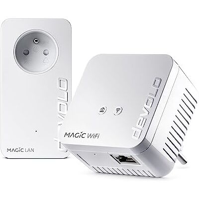 Devolo Magic 1 WiFi mini Kit de démarrage, adaptateurs CPL WiFi jusqu'à 1.200 Mbits/s, point d'accès, 2x ports Ethernet, prise integrée, blanc Devolo Magic 1 WiFi mini Kit de démarrage, adaptateurs CPL WiFi jusqu'à 1.200 Mbits/s, point d'accès, 2x ports Ethernet, prise integrée, blanc