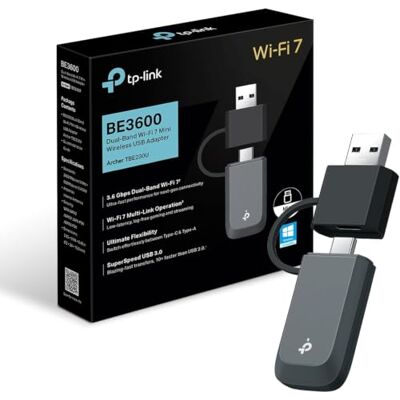 TP-Link Archer TBE230U WiFi 7 Dual-Band BE3600Mbps, Adaptateur USB Nano Carte Réseau, MLO, Plug & Play, Flexibilité USB Type-C/A, USB 3.0, WPA3, Compatible avec Windows 11/10 TP-Link Archer TBE230U WiFi 7 Dual-Band BE3600Mbps, Adaptateur USB Nano Carte Réseau, MLO, Plug & Play, Flexibilité USB Type-C/A, USB 3.0, WPA3, Compatible avec Windows 11/10