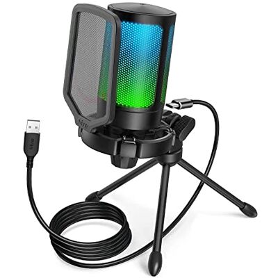 FIFINE USB Microphone Gaming, RGB Condensateur Microphone pour PC PS5, avec Bouton de Silence, Fixation Antichoc, Support Trépied, Filtre Anti-Pop, pour Streaming Discord Twitch Podcasts Videos A6V FIFINE USB Microphone Gaming, RGB Condensateur Microphone pour PC PS5, avec Bouton de Silence, Fixation Antichoc, Support Trépied, Filtre Anti-Pop, pour Streaming Discord Twitch Podcasts Videos A6V