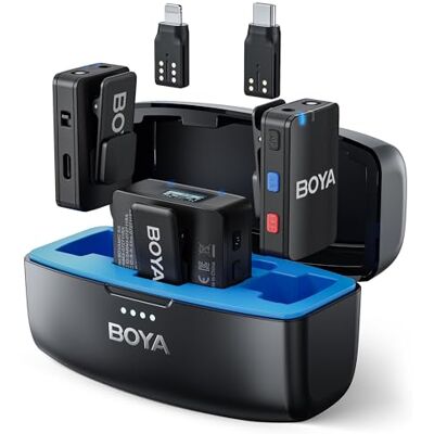 BOYA MIC Microphone cravate sans fil pour iPhone Android, appareil photo, enregistrement intégré, portée de 200 m, microphone à revers sans fil à clipser pour diffusion en direct vidéo et BOYA MIC Microphone cravate sans fil pour iPhone Android, appareil photo, enregistrement intégré, portée de 200 m, microphone à revers sans fil à clipser pour diffusion en direct vidéo et