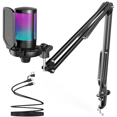 FIFINE Microphone USB pour PC de jeu, microphone à condensateur avec bras perche, filtre anti-pop, bouton muet pour streaming, Twitch, chat en ligne, micro d'ordinateur RVB pour PS4/5 PC Gamer FIFINE Microphone USB pour PC de jeu, microphone à condensateur avec bras perche, filtre anti-pop, bouton muet pour streaming, Twitch, chat en ligne, micro d'ordinateur RVB pour PS4/5 PC Gamer